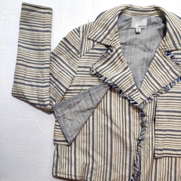 Anthropologie Greylin Striped Moto Blazer Jacket Women's XS Off White Blue - Picture 7 of 8